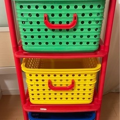 【良品】お洒落可愛い♪カラフル収納3段ラック 便利なキャスター付き♪奥行56×幅45×高さ103^_^収納時高さ59の画像