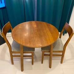 丸テーブル 椅子2脚 セット 80×80 木製 テーブルセット ラウンドテーブル ウォールナット 木製の画像