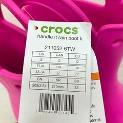クロックス ハンドル イット レインブーツ キッズ 21cm ピンク 長靴　T686-89618の画像