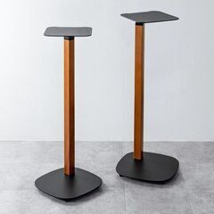 【美品】スピーカースタンド 天然木デザイン 耐荷重10kg 高さ78cm ペア 2本セット 金属製 フロアスタンド ブラック＆木目の画像