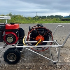 丸山 セット動噴 MS310 4馬力 高圧ホース 100m巻き アルミキャリ－ 動力噴霧器 散布機 噴霧 消毒 高圧洗浄　潅水　防除 噴霧　吸水排水ホース付き　宮崎の画像