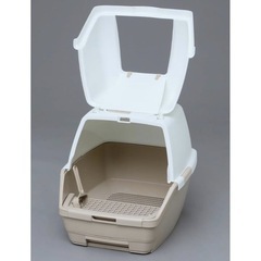 猫トイレ　アイリスオーヤマ システムトイレ用 1週間取り替えいらずネコトイレ フード付 (抗菌 スコップ付き) ホワイト/ベージュ 大型の画像