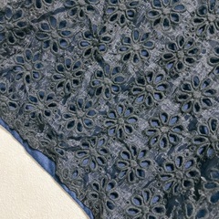 ネイビー　ブルー　長袖　トップス　花柄　刺繍　透け感　ブラック　黒　大人　可愛い　サイズ : Mの画像