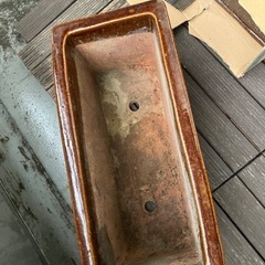 飴釉　陶器製プランター2個セット　横約40センチの画像