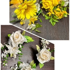 ブーケ　2セット　造花　ウェディングブーケ＆ブートニア＆ヘアブーケ　の画像