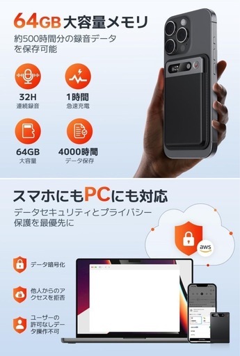 【新品未開封】Bouoke ボイスレコーダー AIボイスレコーダー 64GB