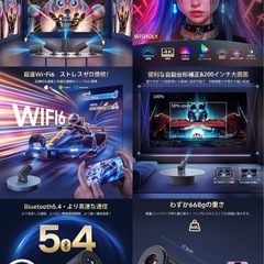 プロジェクター Android TV搭載 270°回転 27000LM WiFi 1080P Bluetooth5.4の画像
