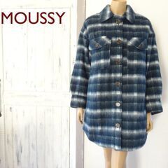 新品【MOUSSY】16,800円＋税 チェック柄 オーバーサイズ シャツ型 裏キルティング ジャケット 中綿入り 紺色 マウジー レディース アウターの画像