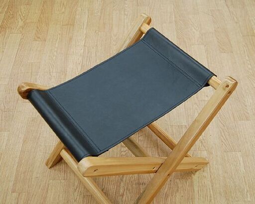 折りたたみ スツール 幅50&times;奥41&times;高46cm 本革 木製フレーム ブラック チェア 椅子 いす イス 腰かけ 札幌市 清田区 平岡