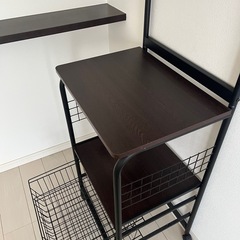 【状態良好】木製レンジ台🌿スライド棚付き／清潔感のあるナチュラルデザインの画像