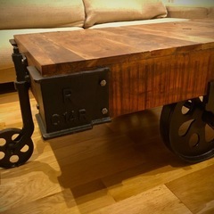 ヴィンテージ トローリー ギルド GUILD ドーリーテーブル DOLLY TABLE ローテーブル 古材 廃番 鋳物 車輪 鉄 インダストリアルの画像