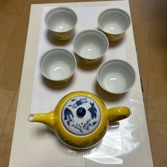 未使用品　たち吉茶器６点セット　黄地魚藻文の画像