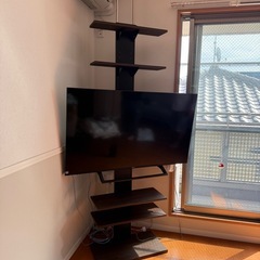 突っ張りテレビ台　テレビ付の画像