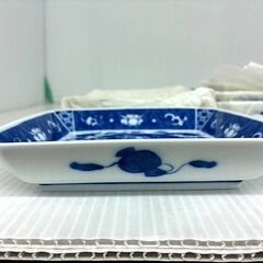 深川製磁　染付オシドリ　角深皿揃の画像