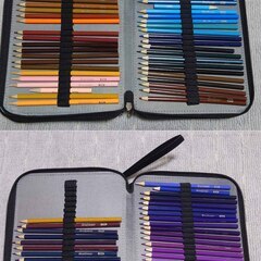 レザーケース入りの色鉛筆と三菱32色色鉛筆のセットの画像