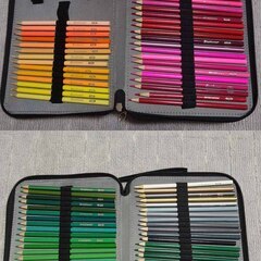 レザーケース入りの色鉛筆と三菱32色色鉛筆のセットの画像
