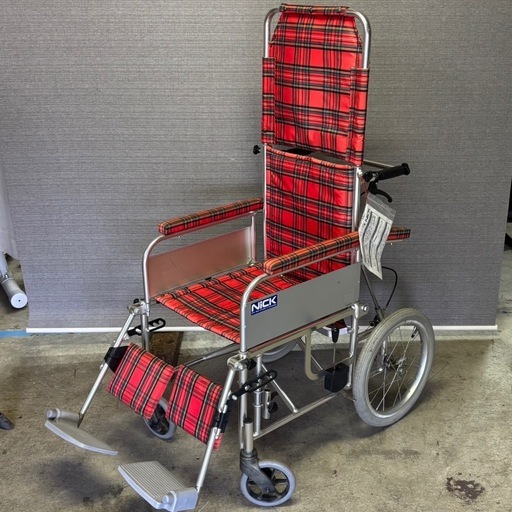 NICK 介助用車椅子 アルミ製 赤系チェック柄 車いす 札幌 NICK 介助用車椅子 アルミ製 赤系チェック柄 車いす 札幌市白石区