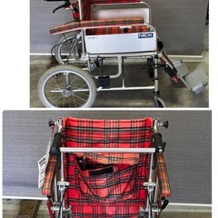 NICK 介助用車椅子 アルミ製 赤系チェック柄 車いす 札幌市白石区の画像
