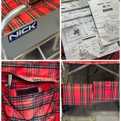 NICK 介助用車椅子 アルミ製 赤系チェック柄 車いす 札幌市白石区の画像