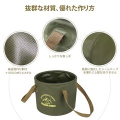万能★防水バケツ2点セット折りたたみ式10L オリーブカラーの画像
