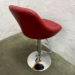 カウンターチェア WY-523 バーチェア クロームメッキ 昇降式 レッド 椅子 ローチェア インテリア 高さ調整可 ① A0615の画像