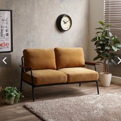 【ほぼ新品】ソファ　2人がけ　アイアン　黄色　コーデュロイ　イエロー【定価約3万】の画像