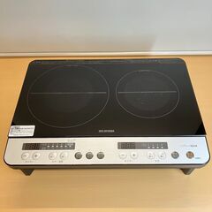 アイリスオーヤマ ２口 IHクッキングヒーター IHL-W12SP（ブラック）スタンド付き・2022年製の画像