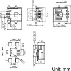 電子部品 ﾐﾆUSB ﾀｲﾌﾟB ﾒｽ 5ﾋﾟﾝ 基板実装 交換用 ﾎﾟｰﾀﾌﾞﾙ ﾅﾋﾞ等 (交換修理、別途相談可能) の画像