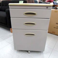 袖机 デスクワゴン 3段 幅39.5×奥行54.5×高さ61cm カギ付き グレー系 サイドチェスト 収納 オフィス家具 事務用 苫小牧西店の画像