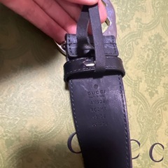美品！GUCCI 黒 レザーベルト ダブルGロゴ 95cmの画像
