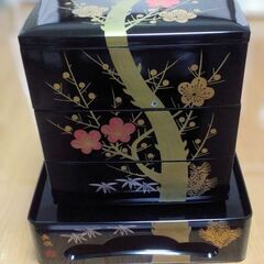 美品　会津塗　台付三段重　屠蘇器　銘々皿　セットの画像