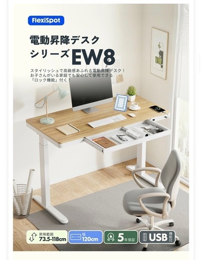 高さ調節 昇降デスク 昇降式デスク 電動 FlexiSpot ew8 スタンディングデスク