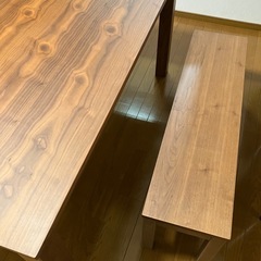 ニトリ　ダイニングテーブル4点セット(DT Nコネクト150MBR+DCコネクト 布座MBR/BE+ベンチ)の画像