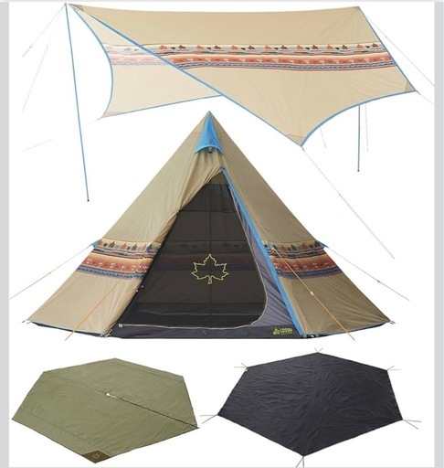 LOGOS ナバホ柄ワンポールテント Tepee400 テント本体 ＆ インナーマット ＆ グランドシート ＆ タープ 4点セフルセット