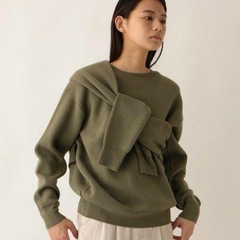 OZOC オゾック moussy マウジー ドッキングニット ニット セーター 肩がけ カーキの画像