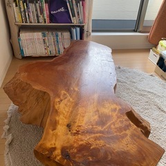 天然木 無垢風 ローテーブル 幅140cm×奥行82cm 重厚感あり 一枚板風の画像