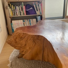 天然木 無垢風 ローテーブル 幅140cm×奥行82cm 重厚感あり 一枚板風の画像