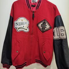 NEO BLOOD TOKYO 　ネオブラッド　袖革　ZIPタイプ　 スタジャン　レッド　美品　 sizeFの画像