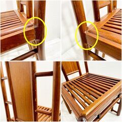 【高級 唐木家具】花梨無垢 五角形ダイニング6点セット/テーブル＋チェア5脚/引き出し付／象嵌飾り/天然木/5人掛け/食卓セット/E1EX0301の画像