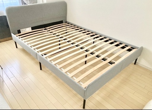 IKEA ベッド ダブルサイズ 割引 完売カラー ライトグレー SLATTUM