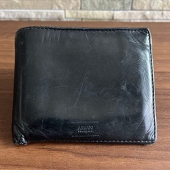 ARMANI COLLEZIONI 二つ折り財布 ブラック レザー メンズの画像