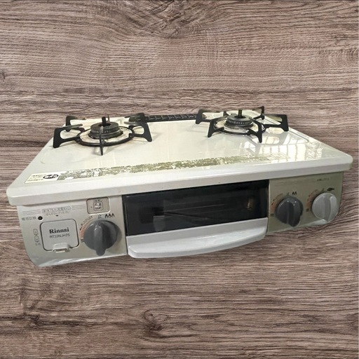 リンナイ　LPガスコンロ　RT33NJH7S　動作良好　グリル付ガステーブル　LPGプロパン　強火力の位置 左　ガス配管付属します