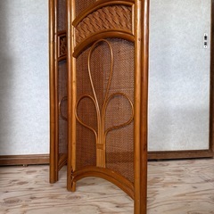 🦋昭和レトロ ラタン衝立（3連パーテーション）の画像