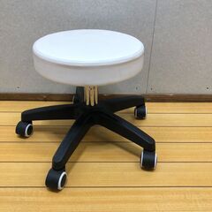  キャスター付き 丸型スツール ホワイト 回転椅子 昇降式チェア 作業用 椅子 オフィスチェア サロンチェア イス ホワイト　251013-1の画像