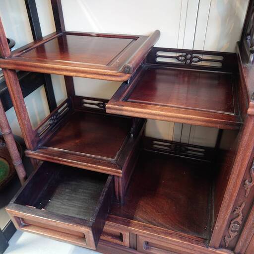 昭和 レトロ 中国 小叶 紫檀 家具 草木彫 茶箪笥 タンス 箪笥 透かし
