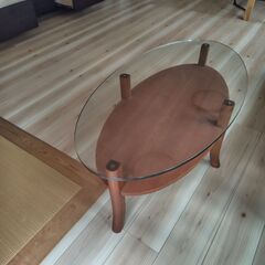 リビング ローテーブル　木製（天板グラス製）の画像