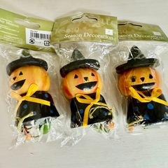 ハロウィン 人形　かぼちゃと魔女の帽子 3個セットの画像