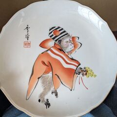 えと飾り皿2　猿・陶器の画像