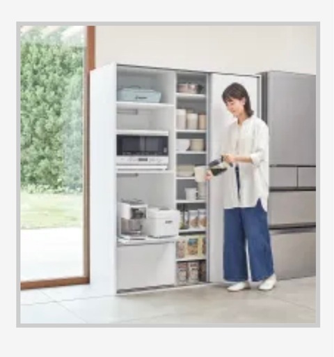 【キッチン収納】全部隠せるスライド棚付きキッチン家電収納庫3枚引き戸(ディノス)　定価59,149円→10,000円(一年半使用)