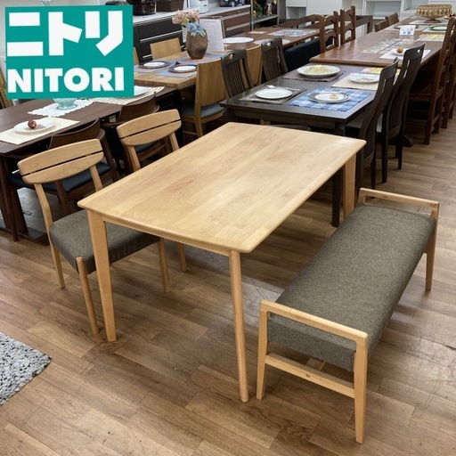 ジモティー限定価格！S732 ⭐ NITORI ニトリ ダイニングテーブル4点セット アルナス ベンチセット 幅120cm  USED 美品